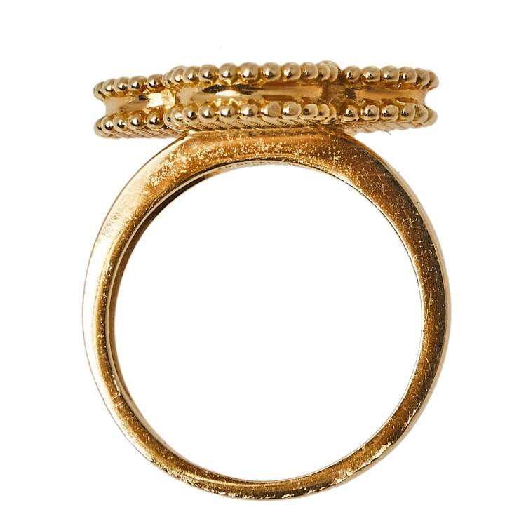 Pre Owned Van Cleef & Arpels Magic Alhambra Mother of Pearl 18K Yellow Gold Ring Size 54