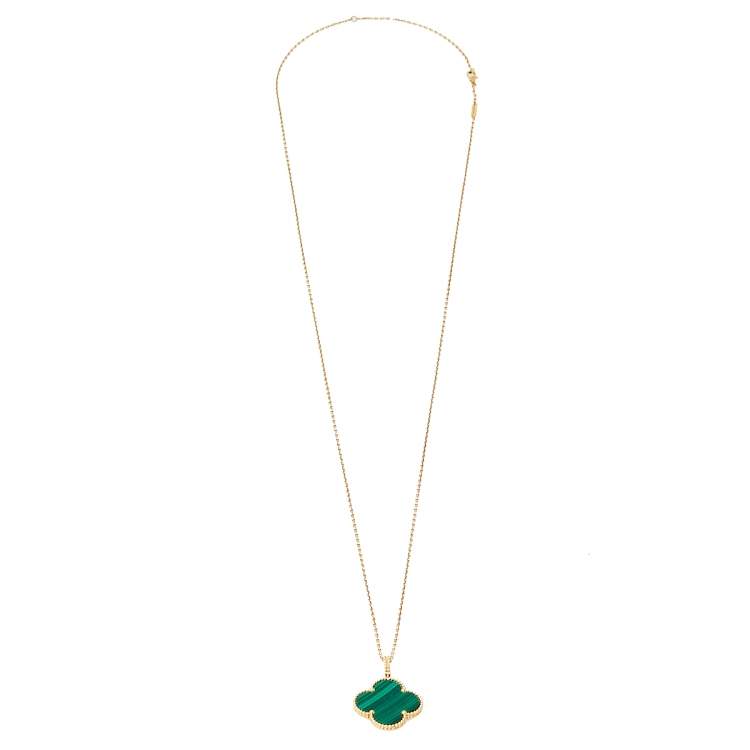 Pre Owned Van Cleef & Arpels Magic Alhambra Malachite 18K Yellow Gold Pendant Necklace