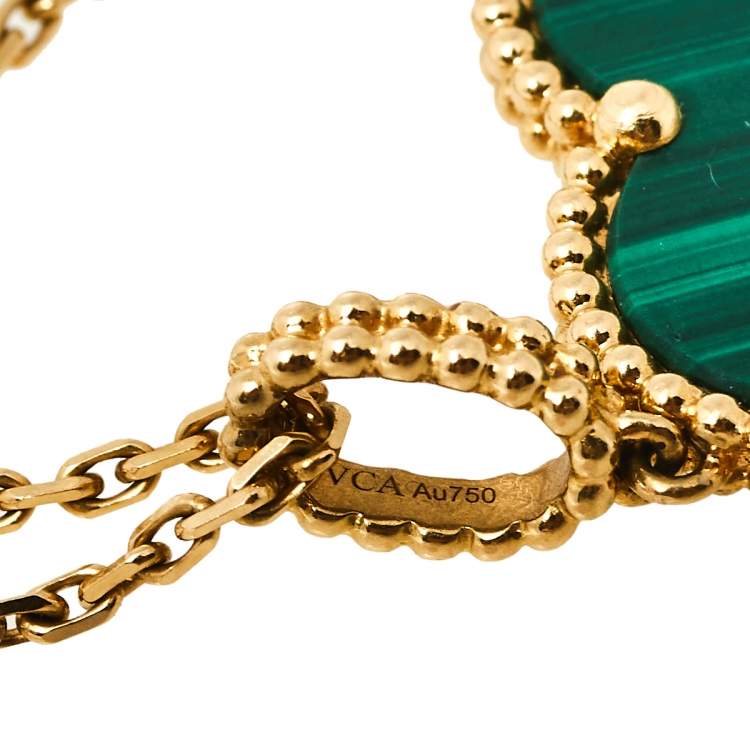 Pre Owned Van Cleef & Arpels Magic Alhambra Malachite 18K Yellow Gold Pendant Necklace
