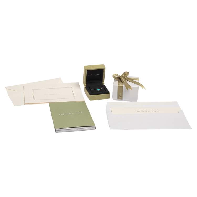 Pre Owned Van Cleef & Arpels Sweet Alhambra 18K White Gold Turquoise Butterfly Bracelet