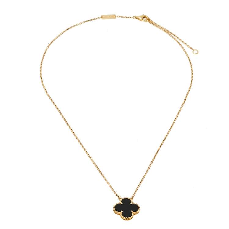 VAN CLEEF & ARPELS 18K Rose Gold Diamond Black Onyx Vintage Alhambra Pendant  Necklace 178151 | FASHIONPHILE
