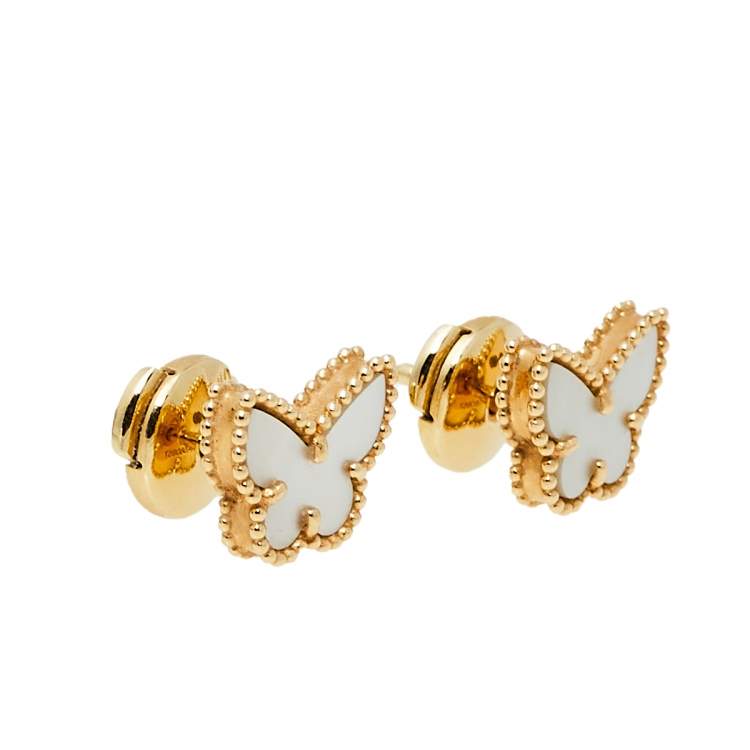 Pre Owned Van Cleef & Arpels Sweet Alhambra Butterfly Mother of Pearl 18K Yellow Gold Stud Earrings