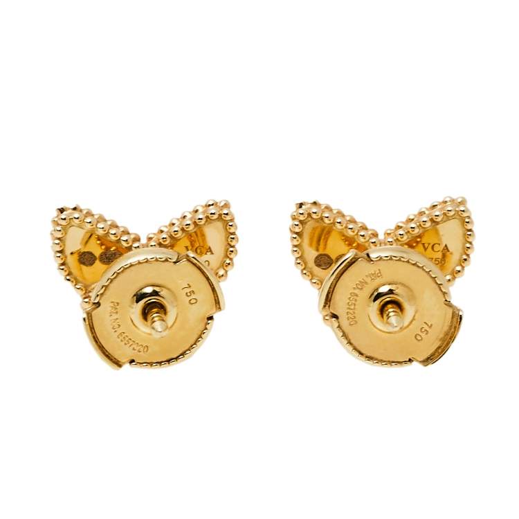 Pre Owned Van Cleef & Arpels Sweet Alhambra Butterfly Mother of Pearl 18K Yellow Gold Stud Earrings