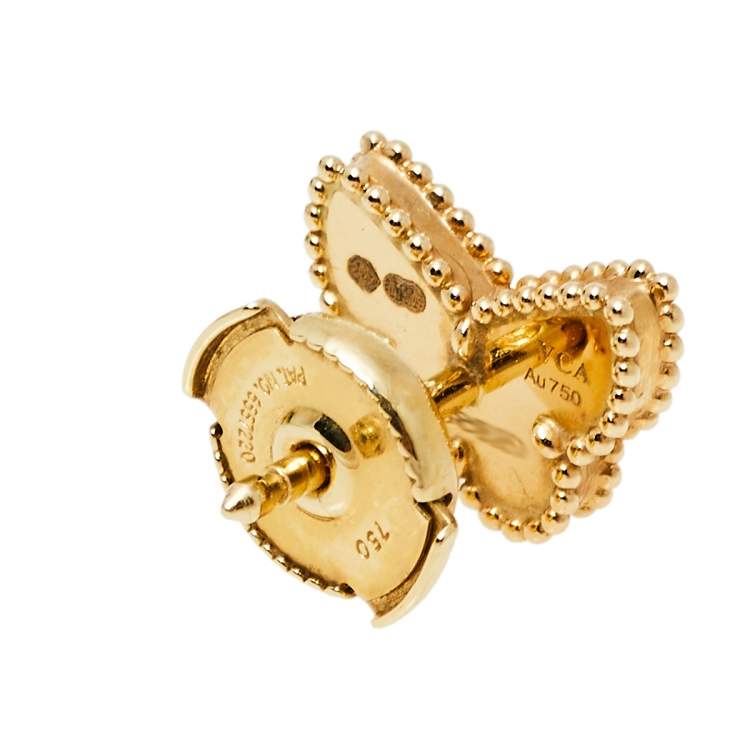 Pre Owned Van Cleef & Arpels Sweet Alhambra Butterfly Mother of Pearl 18K Yellow Gold Stud Earrings