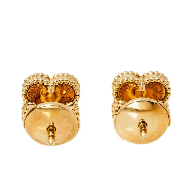 Pre Owned Van Cleef & Arpels Sweet Alhambra Mother of Pearl 18k Yellow Gold Stud Earrings