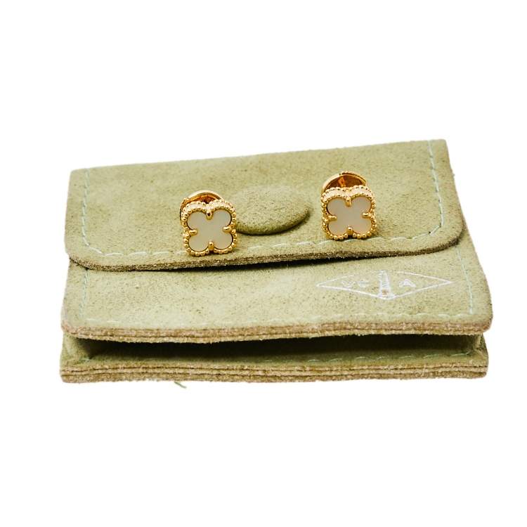 Pre Owned Van Cleef & Arpels Sweet Alhambra Mother of Pearl 18k Yellow Gold Stud Earrings