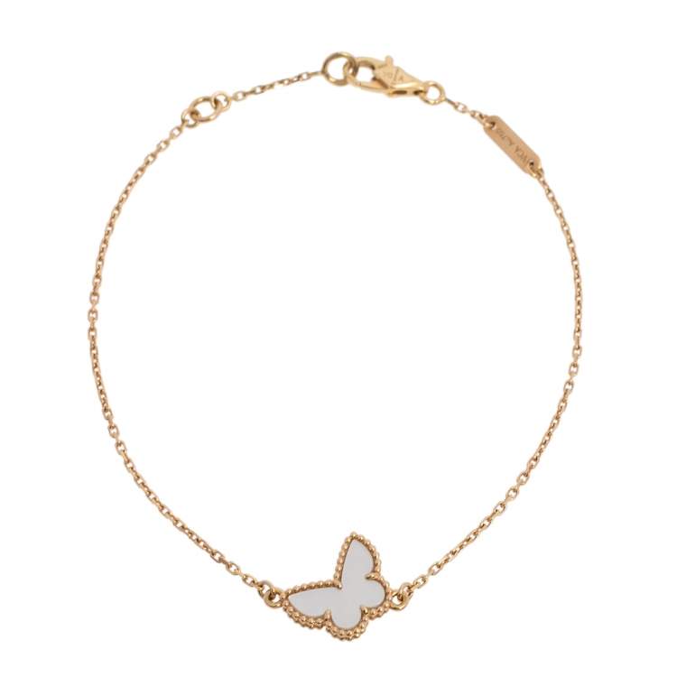 Pre Owned Van Cleef & Arpels Sweet Alhambra Mother of Pearl Butterfly 18K Yellow Gold Bracelet