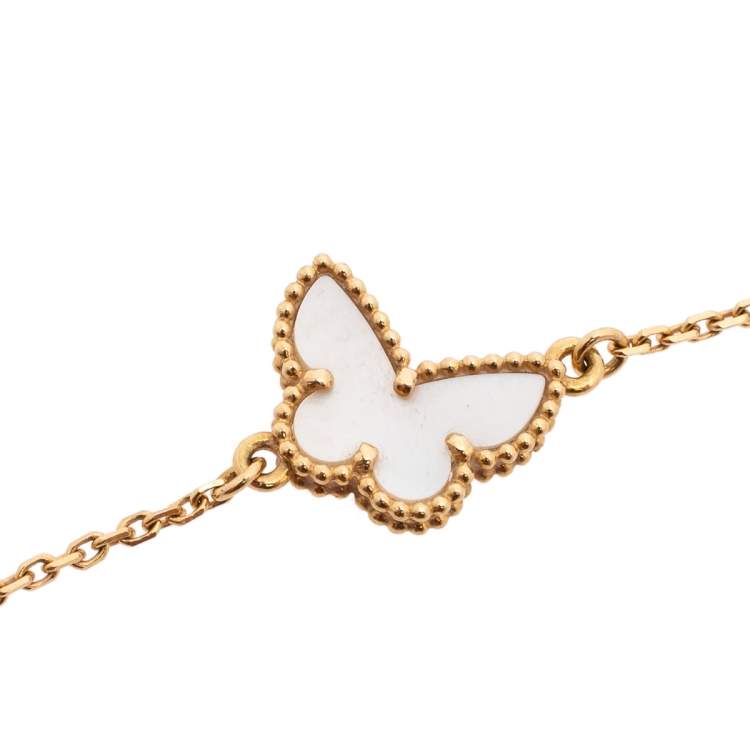 Pre Owned Van Cleef & Arpels Sweet Alhambra Mother of Pearl Butterfly 18K Yellow Gold Bracelet