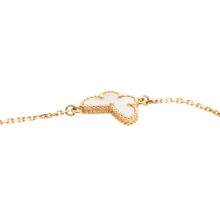 Pre Owned Van Cleef & Arpels Sweet Alhambra Mother of Pearl Butterfly 18K Yellow Gold Bracelet