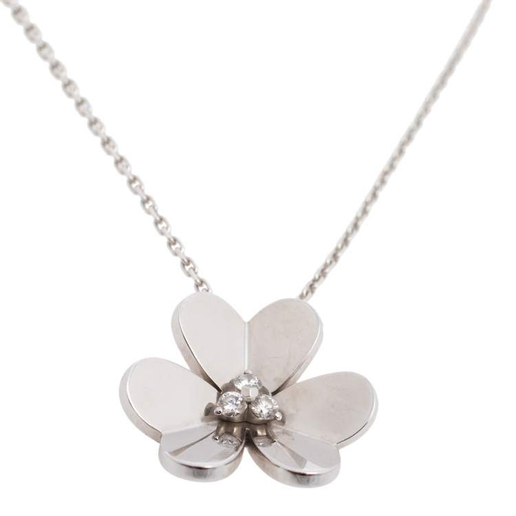 Pre Owned Van Cleef & Arpels Frivole Diamond 18K White Gold Large Pendant Necklace