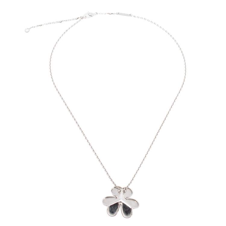 Pre Owned Van Cleef & Arpels Frivole Diamond 18K White Gold Large Pendant Necklace