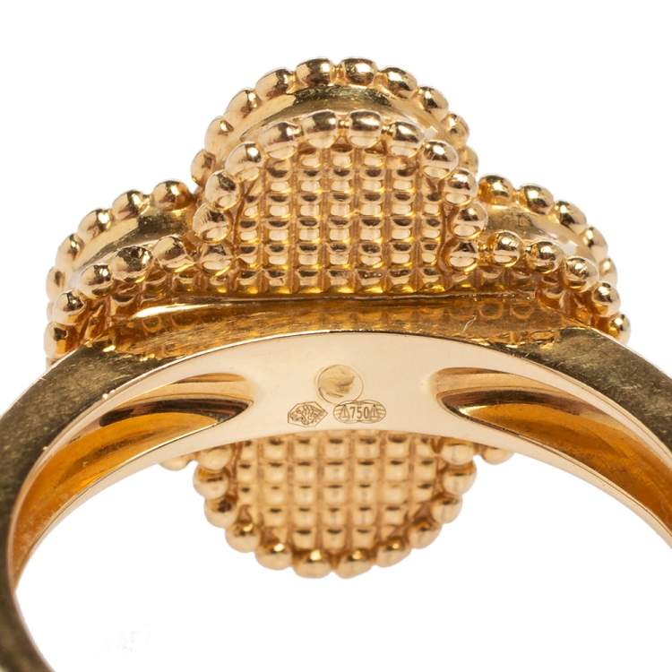 Pre Owned Van Cleef & Arpels Vintage Alhambra Carnelian 18K Yellow Gold Diamond Ring Size EU 52