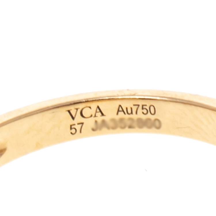 Pre Owned Van Cleef & Arpels Vintage Alhambra Diamond Onyx 18K Yellow Gold Ring Size 57