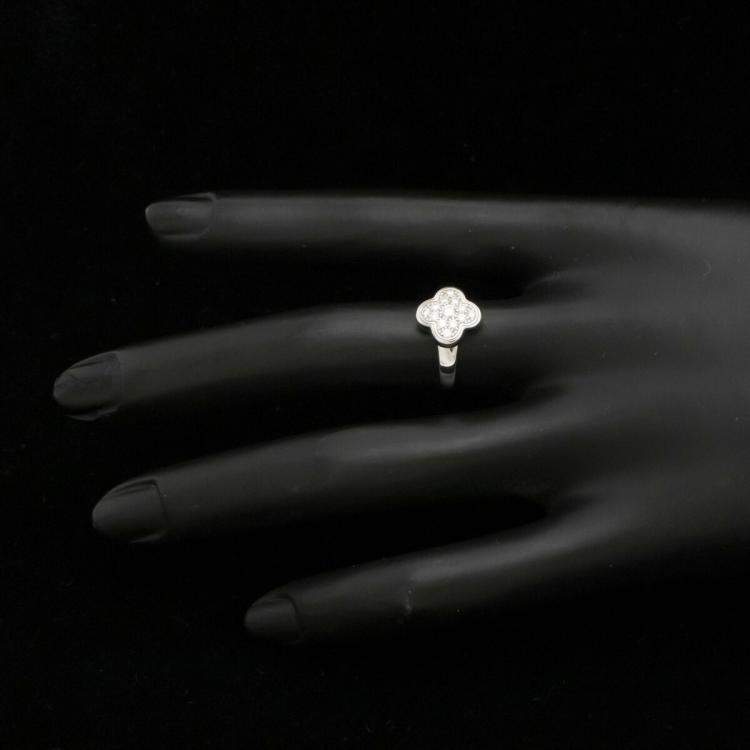 Pre Owned Van Cleef & Arpels Vintage Alhambra 18K White Gold Diamond Ring Size EU 50