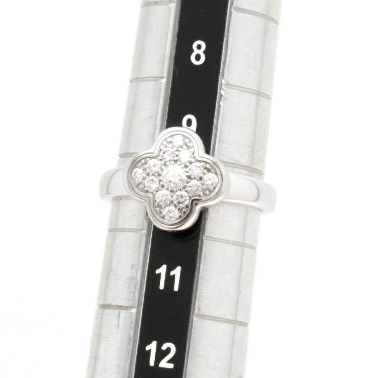 Pre Owned Van Cleef & Arpels Vintage Alhambra 18K White Gold Diamond Ring Size EU 50
