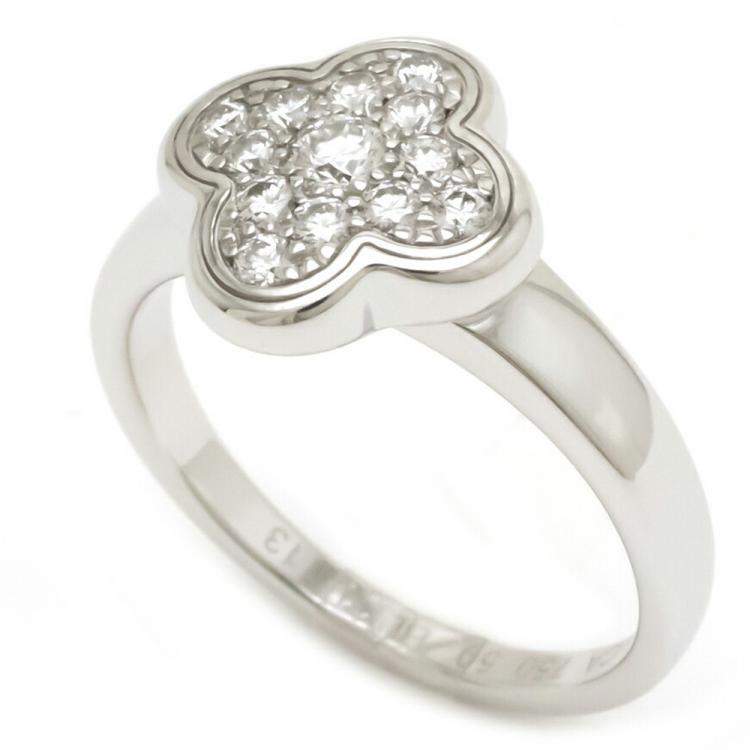 Pre Owned Van Cleef & Arpels Vintage Alhambra 18K White Gold Diamond Ring Size EU 50