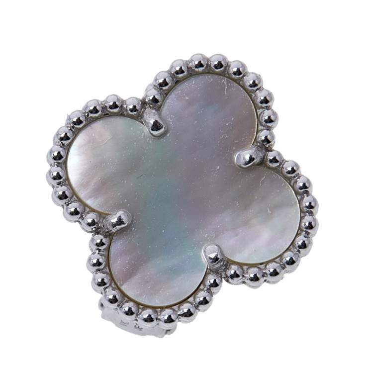 Pre Owned Van Cleef & Arpels Vintage Alhambra Mother of Pearl 18K White Gold Stud Earrings