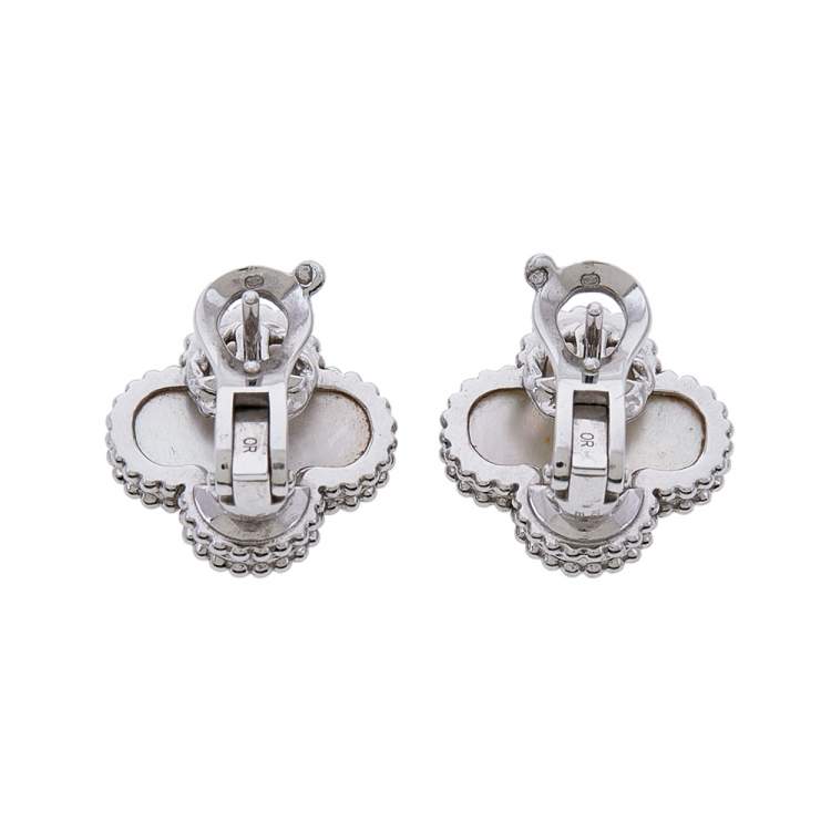 Pre Owned Van Cleef & Arpels Vintage Alhambra Mother of Pearl 18K White Gold Stud Earrings