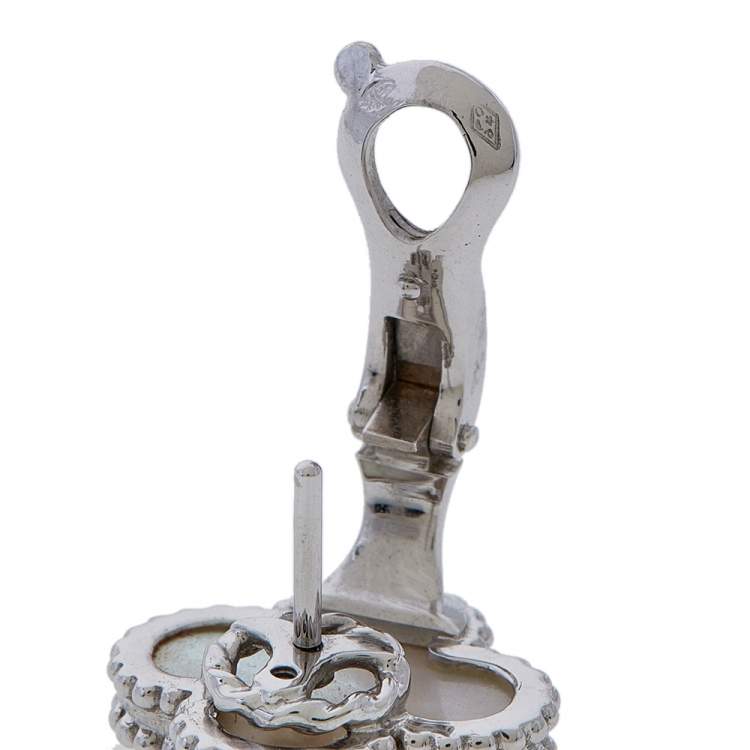 Pre Owned Van Cleef & Arpels Vintage Alhambra Mother of Pearl 18K White Gold Stud Earrings