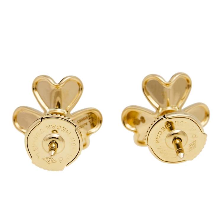 Pre Owned Van Cleef & Arpels Frivole Diamond 18K Yellow Gold Mini Model Stud Earrings