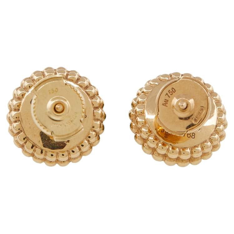 Pre Owned Van Cleef & Arpels Perlée Couleurs Malachite 18K Yellow Gold Stud Earrings