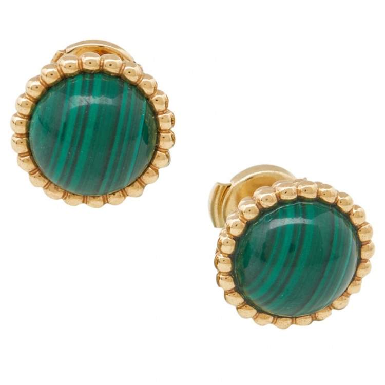 Pre Owned Van Cleef & Arpels Perlée Couleurs Malachite 18K Yellow Gold Stud Earrings