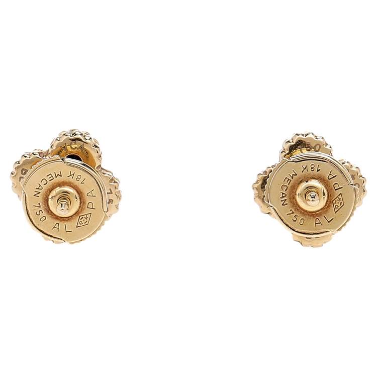 Pre Owned Van Cleef & Arpels Sweet Alhambra Onyx 18k Yellow Gold Stud Earrings
