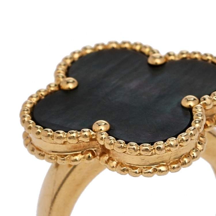 Pre Owned Van Cleef & Arpels Magic Alhambra Grey Mother of Pearl 18K Yellow Gold Ring 49