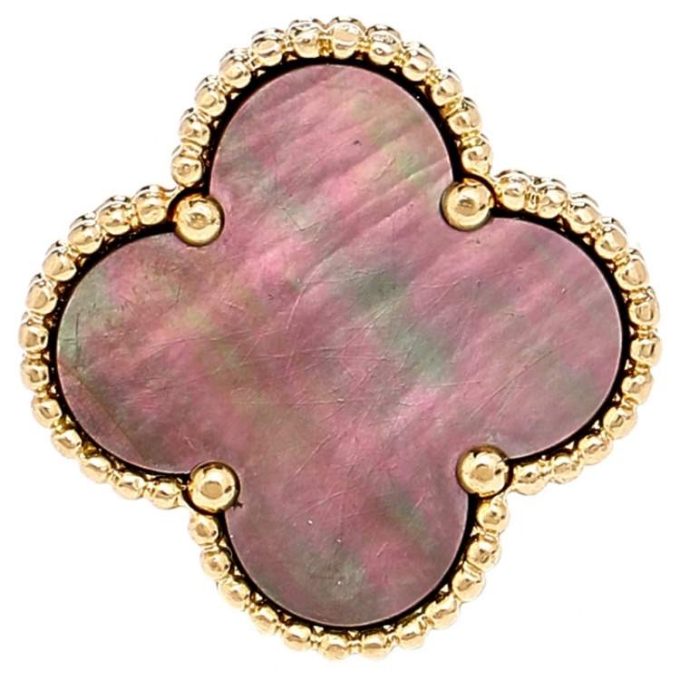 Pre Owned Van Cleef & Arpels Magic Alhambra Grey Mother of Pearl 18K Yellow Gold Ring 49