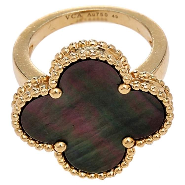 Pre Owned Van Cleef & Arpels Magic Alhambra Grey Mother of Pearl 18K Yellow Gold Ring 49