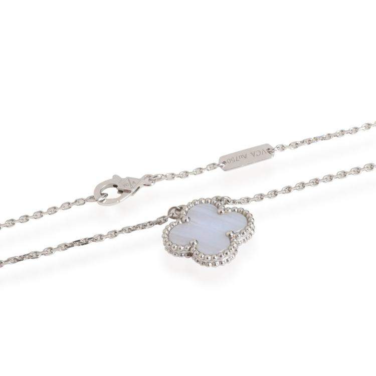 Pre Owned Van Cleef & Arpels Alhambra Chalcedony 18K White Gold Necklace 