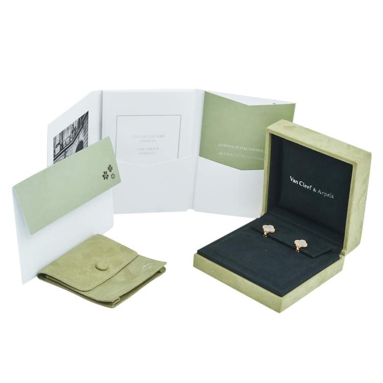 Pre Owned Van Cleef & Arpels Vintage Alhambra Mother of Pearl 18K Yellow Gold Earrings 