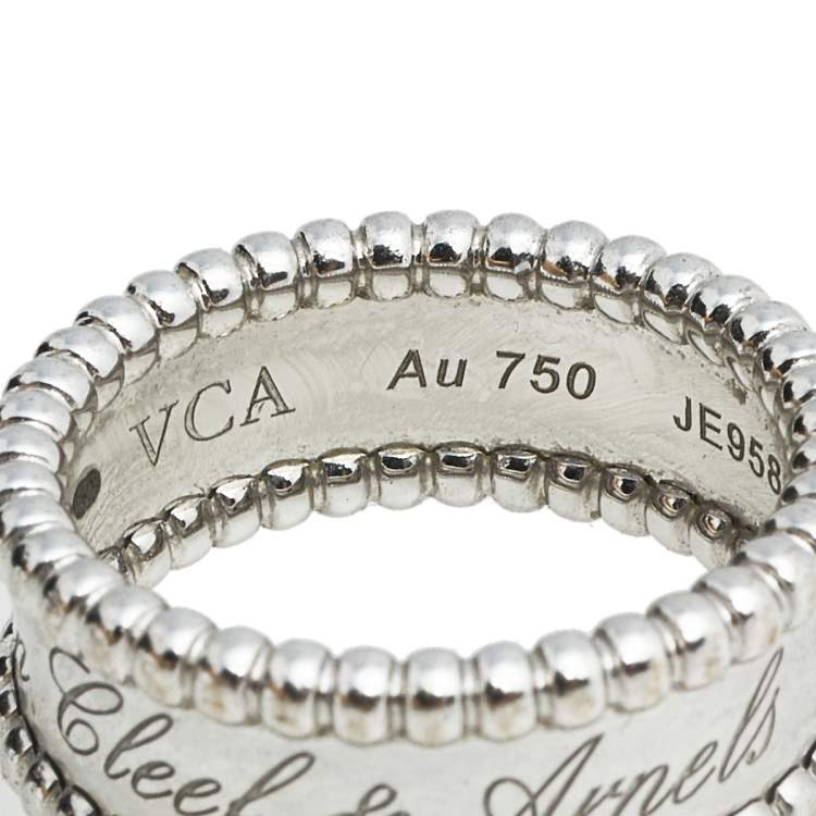 Pre Owned Van Cleef & Arpels Perlee Signature 18K White Gold Band Ring Size 52