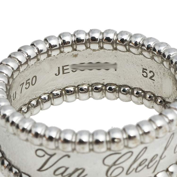 Pre Owned Van Cleef & Arpels Perlee Signature 18K White Gold Band Ring Size 52
