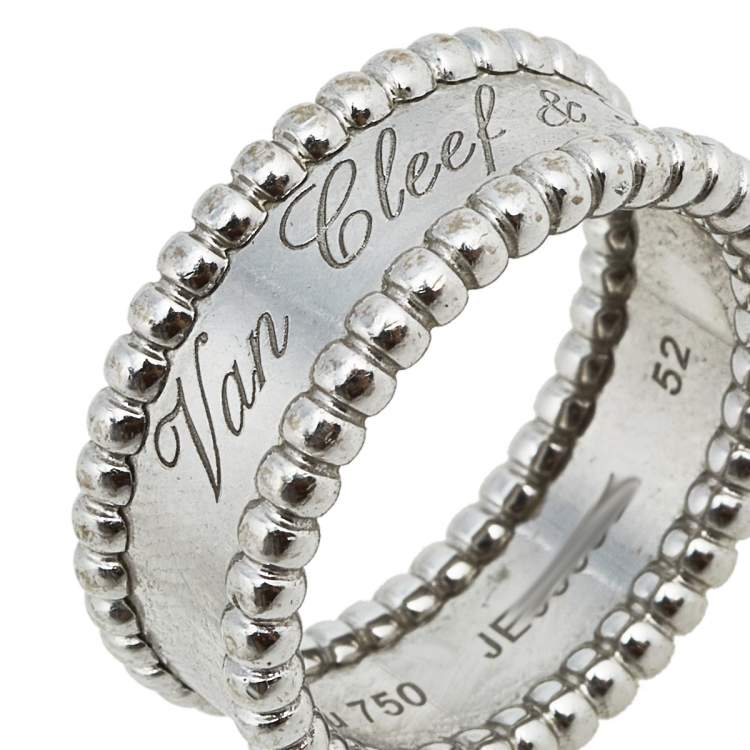 Pre Owned Van Cleef & Arpels Perlee Signature 18K White Gold Band Ring Size 52