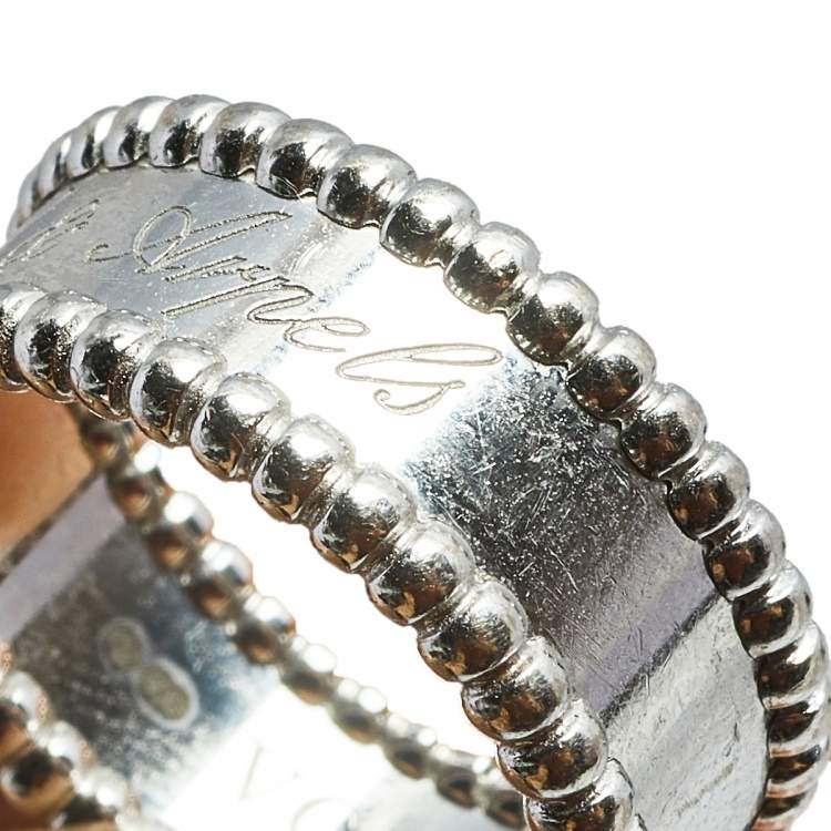 Pre Owned Van Cleef & Arpels Perlee Signature 18K White Gold Band Ring Size 52