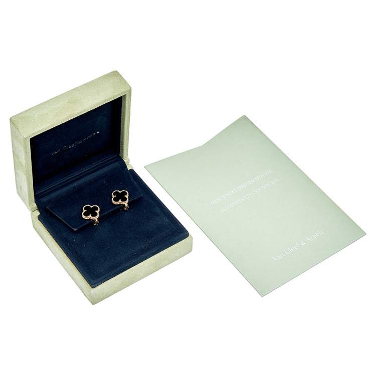 Pre Owned Van Cleef & Arpels Vintage Alhambra Onyx 18k Yellow Gold Stud Earrings