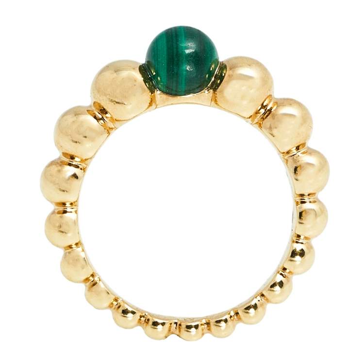 Pre Owned Van Cleef & Arpels Perlée Couleurs Variation Malachite 18K Yellow Gold Ring Size 51