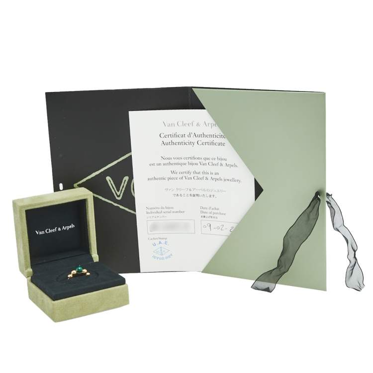 Pre Owned Van Cleef & Arpels Perlée Couleurs Variation Malachite 18K Yellow Gold Ring Size 51