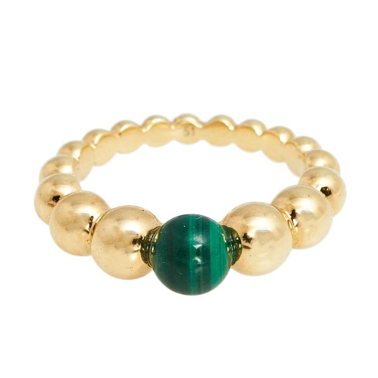Pre Owned Van Cleef & Arpels Perlée Couleurs Variation Malachite 18K Yellow Gold Ring Size 51