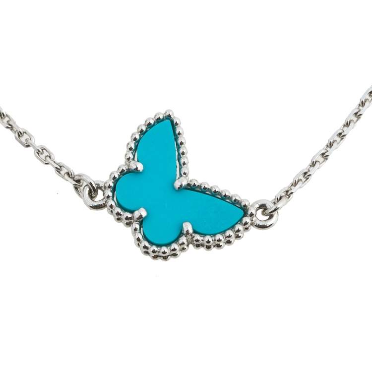 Pre Owned Van Cleef & Arpels Sweet Alhambra Butterfly Turquoise White Gold Bracelet