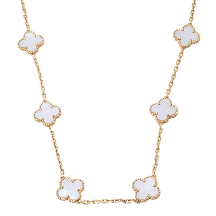 Van Cleef & Arpels 18K White Gold 10 Motif Mother of Pearl Alhambra Necklace