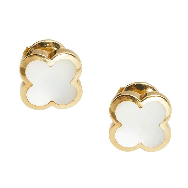 Pre Owned Van Cleef & Arpels Pure Alhambra Mother of Pearl 18K Yellow Gold Stud Earrings