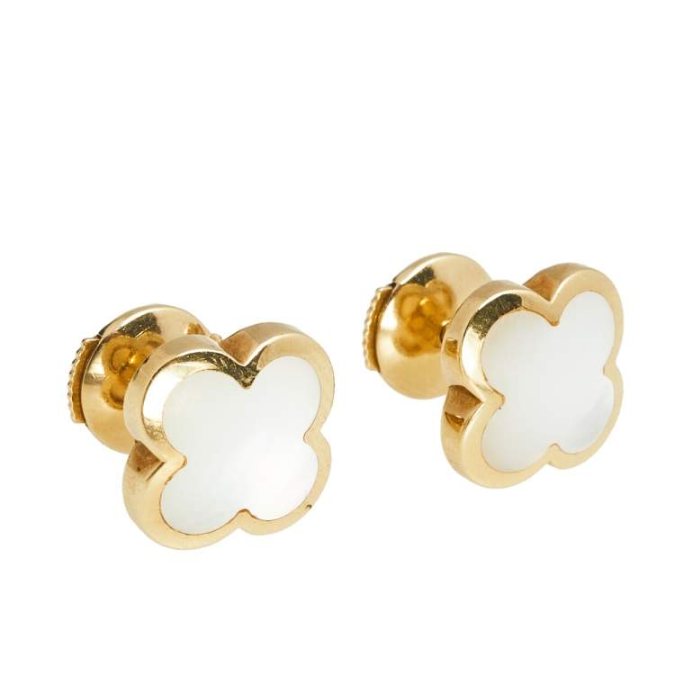 Pre Owned Van Cleef & Arpels Pure Alhambra Mother of Pearl 18K Yellow Gold Stud Earrings