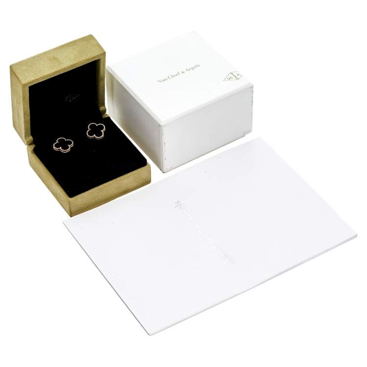 Pre Owned Van Cleef & Arpels Vintage Alhambra Onyx 18k Yellow Gold Stud Earrings