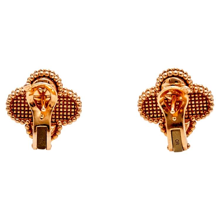 Pre Owned Van Cleef & Arpels Vintage Alhambra Textured 18K Rose Gold Stud Earrings