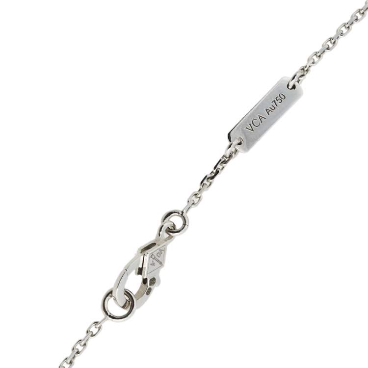 Pre Owned Van Cleef & Arpels Lotus Diamond 18k White Gold Openwork Mini Model Pendant Necklace 