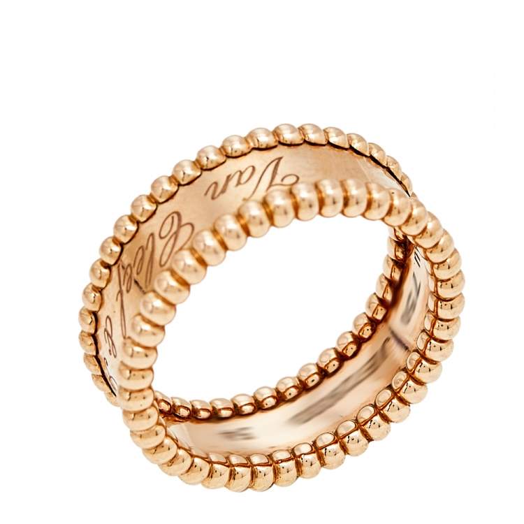Pre Owned Van Cleef & Arpels Perlee Signature 18K Rose Gold Band Ring Size 54