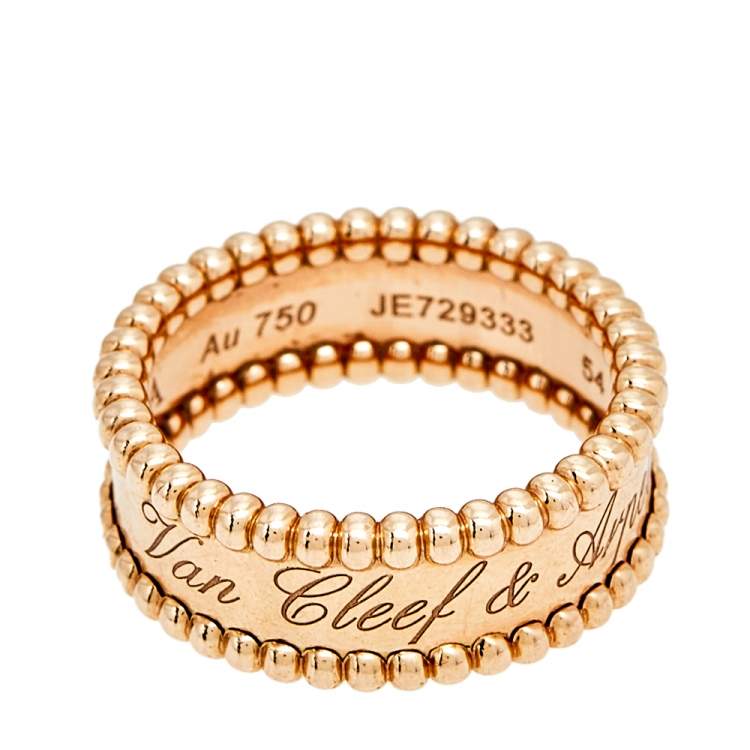 Pre Owned Van Cleef & Arpels Perlee Signature 18K Rose Gold Band Ring Size 54