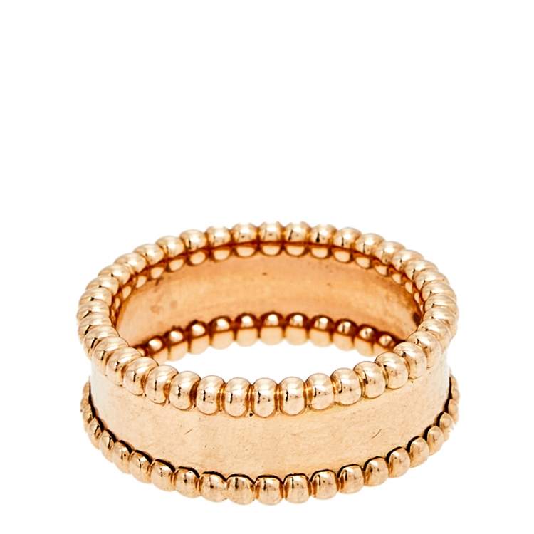 Pre Owned Van Cleef & Arpels Perlee Signature 18K Rose Gold Band Ring Size 54